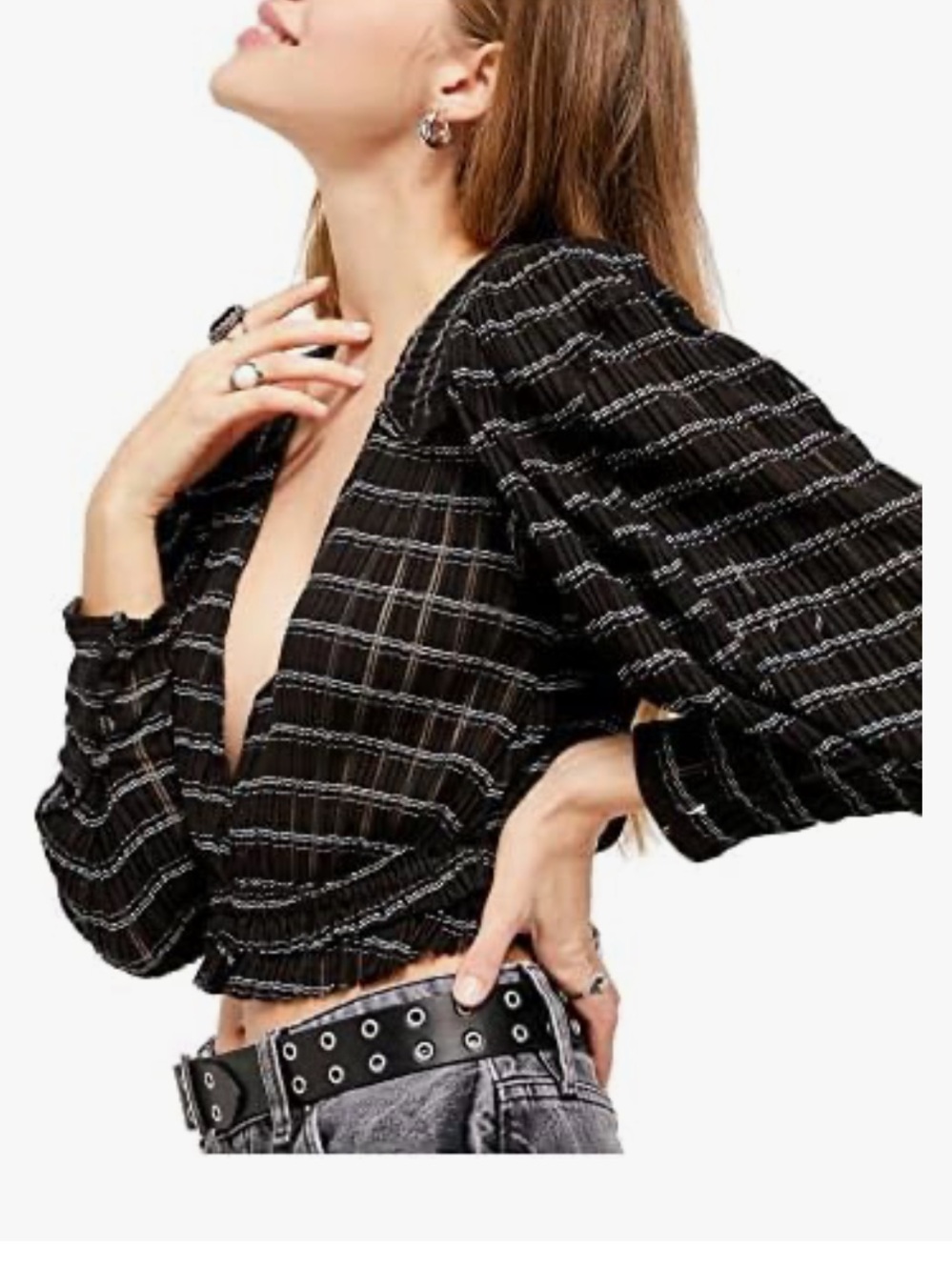 Free People Girlfriend Top Stripe V-Neck Peasant new with tags small